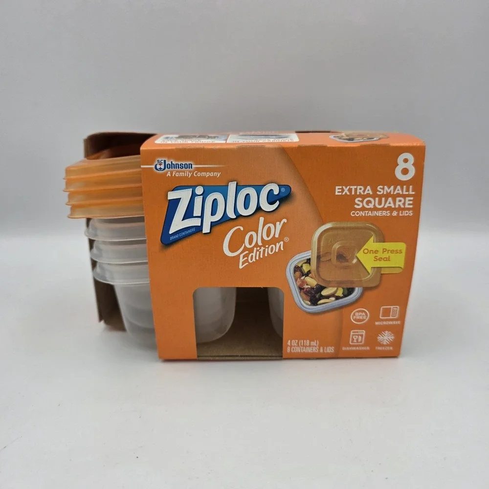 Ziploc One PressSeal XS Square Containers & Lids 4 oz. Color Edition 8 Ct Orange